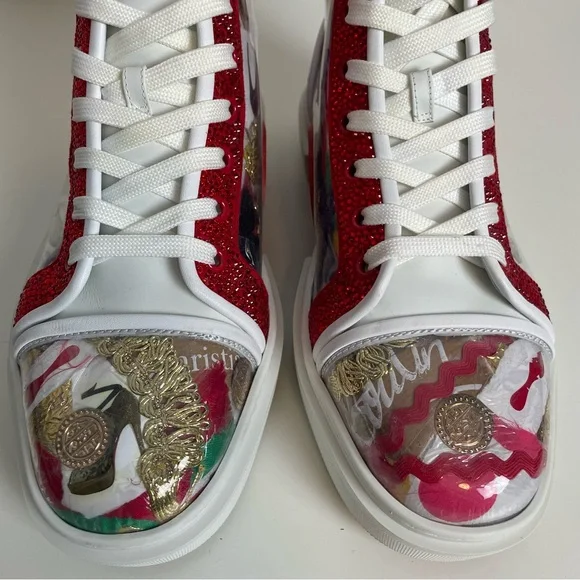 LIMITED EDITION Christian Louboutin High Top Sneaker Sz 41.5 Dolan Strass Trash - Picture 5 of 15